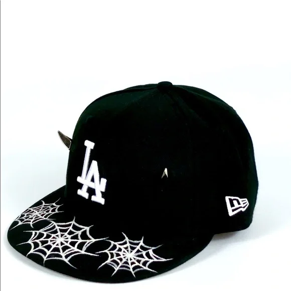 LA Dodgers Fitted Hat w/hand painted Spider Webs added hardware rivets